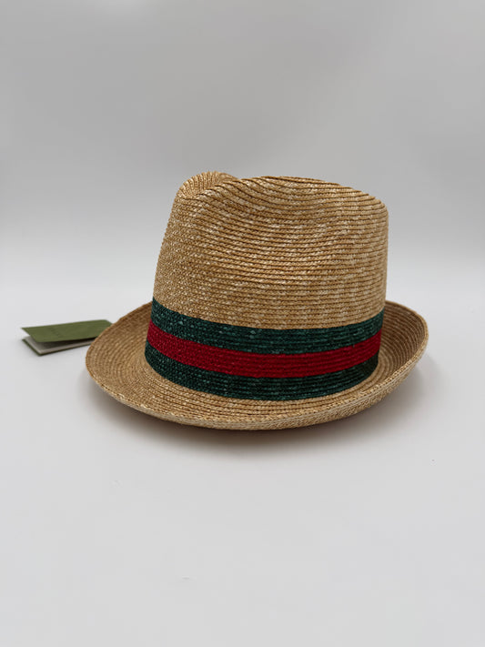 Gucci Cappello Fedora in Paglia con Nastro Web Beige - Pally Vintage Closet