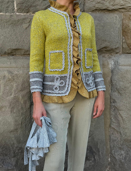 Gucci Cardigan in Maglia Metallica con Colletto Removibile Verde e Argento - Pally Vintage Closet