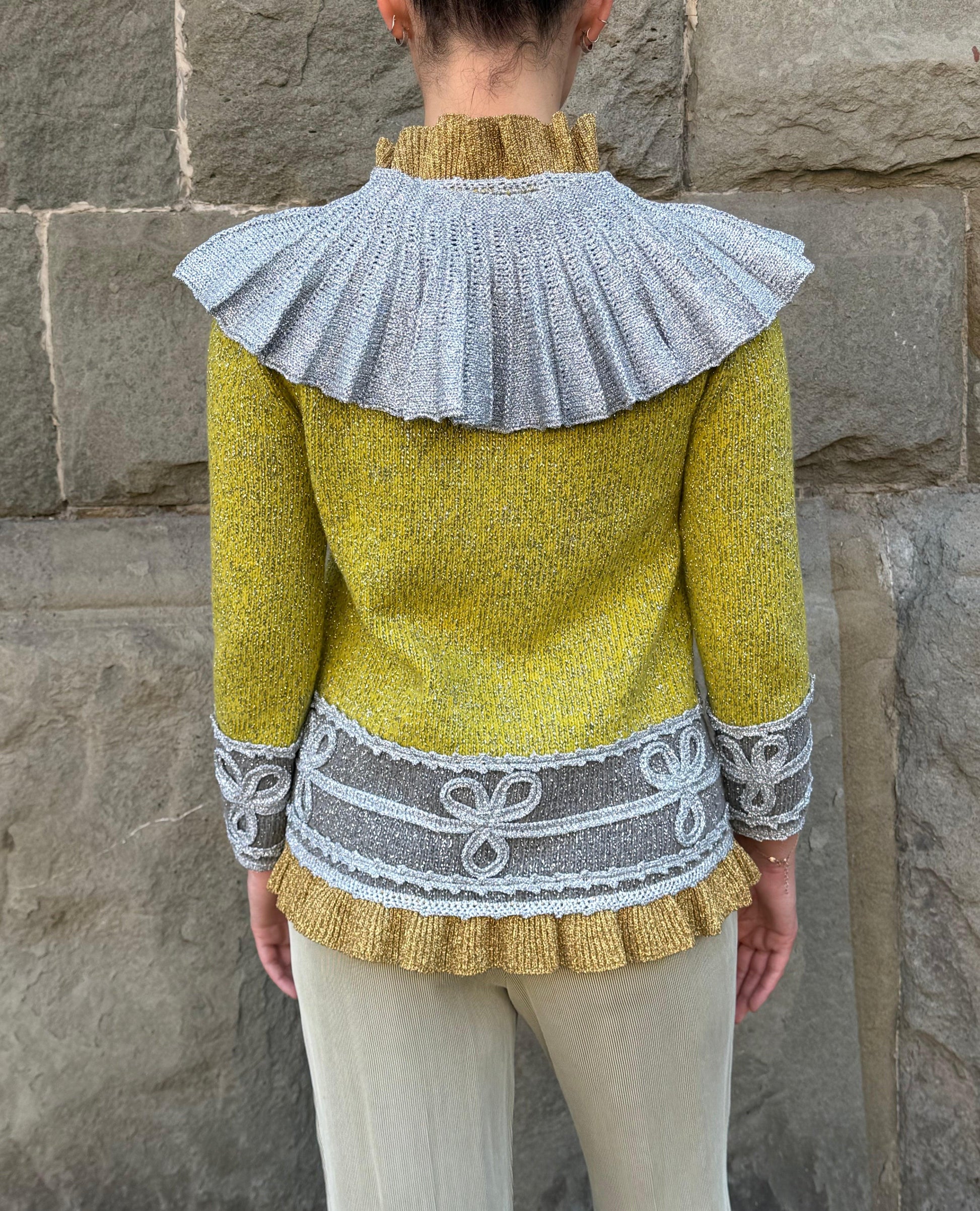 Gucci Cardigan in Maglia Metallica con Colletto Removibile Verde e Argento - Pally Vintage Closet