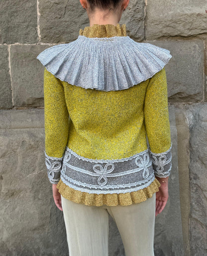 Gucci Cardigan in Maglia Metallica con Colletto Removibile Verde e Argento - Pally Vintage Closet