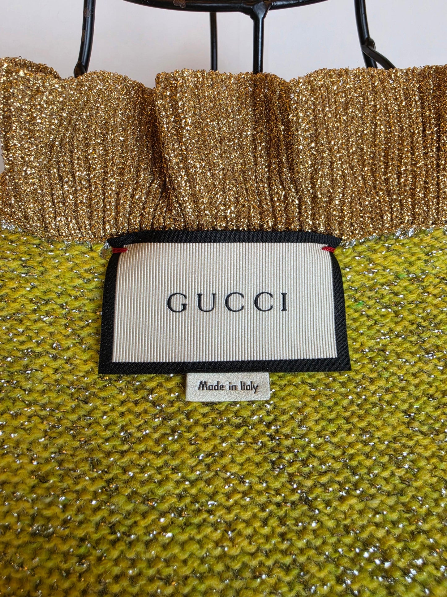 Gucci Cardigan in Maglia Metallica con Colletto Removibile Verde e Argento - Pally Vintage Closet