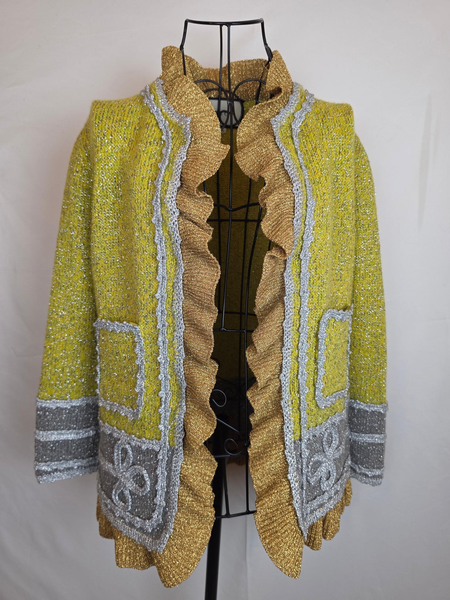 Gucci Cardigan in Maglia Metallica con Colletto Removibile Verde e Argento - Pally Vintage Closet