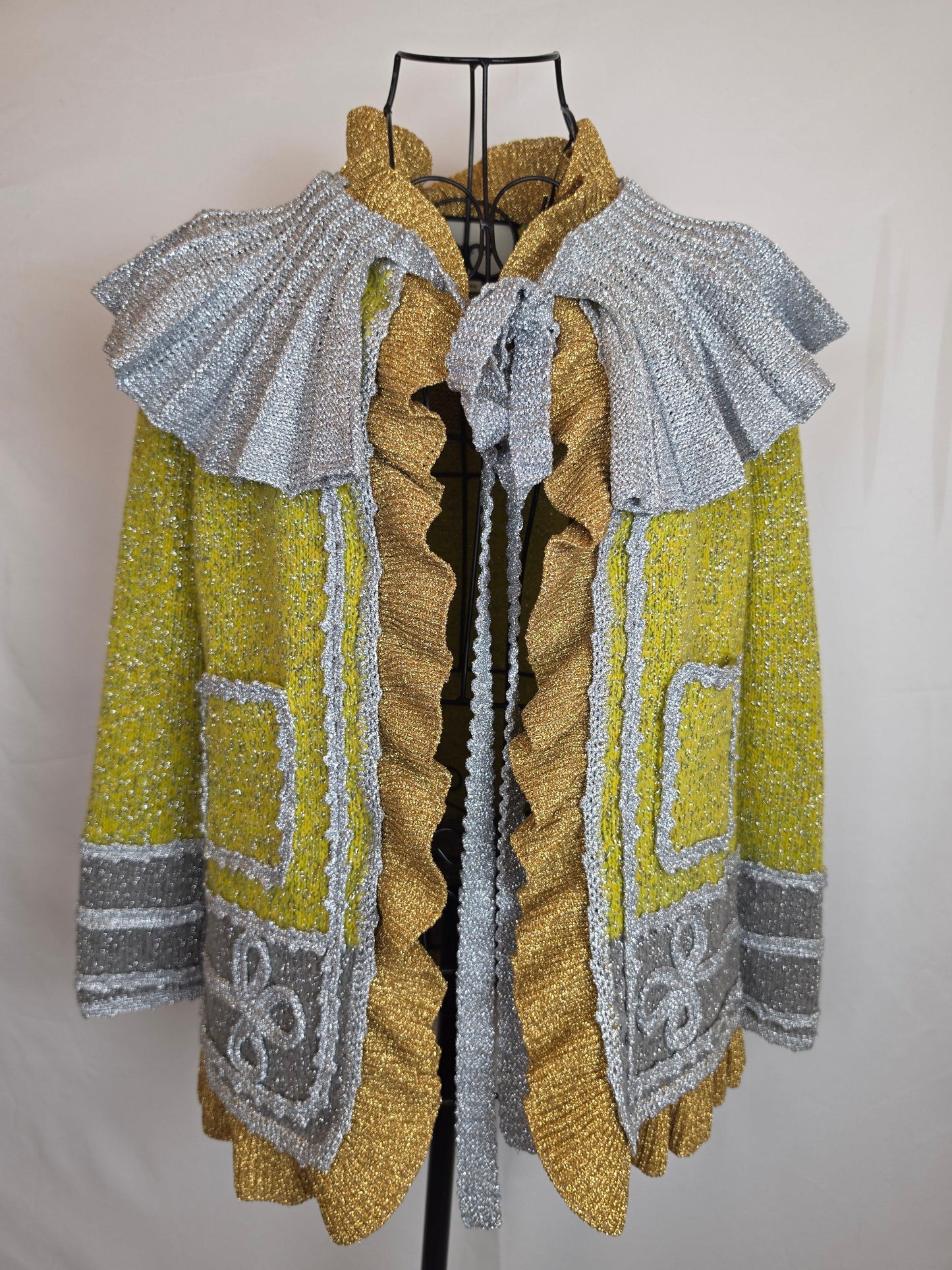 Gucci Cardigan in Maglia Metallica con Colletto Removibile Verde e Argento - Pally Vintage Closet