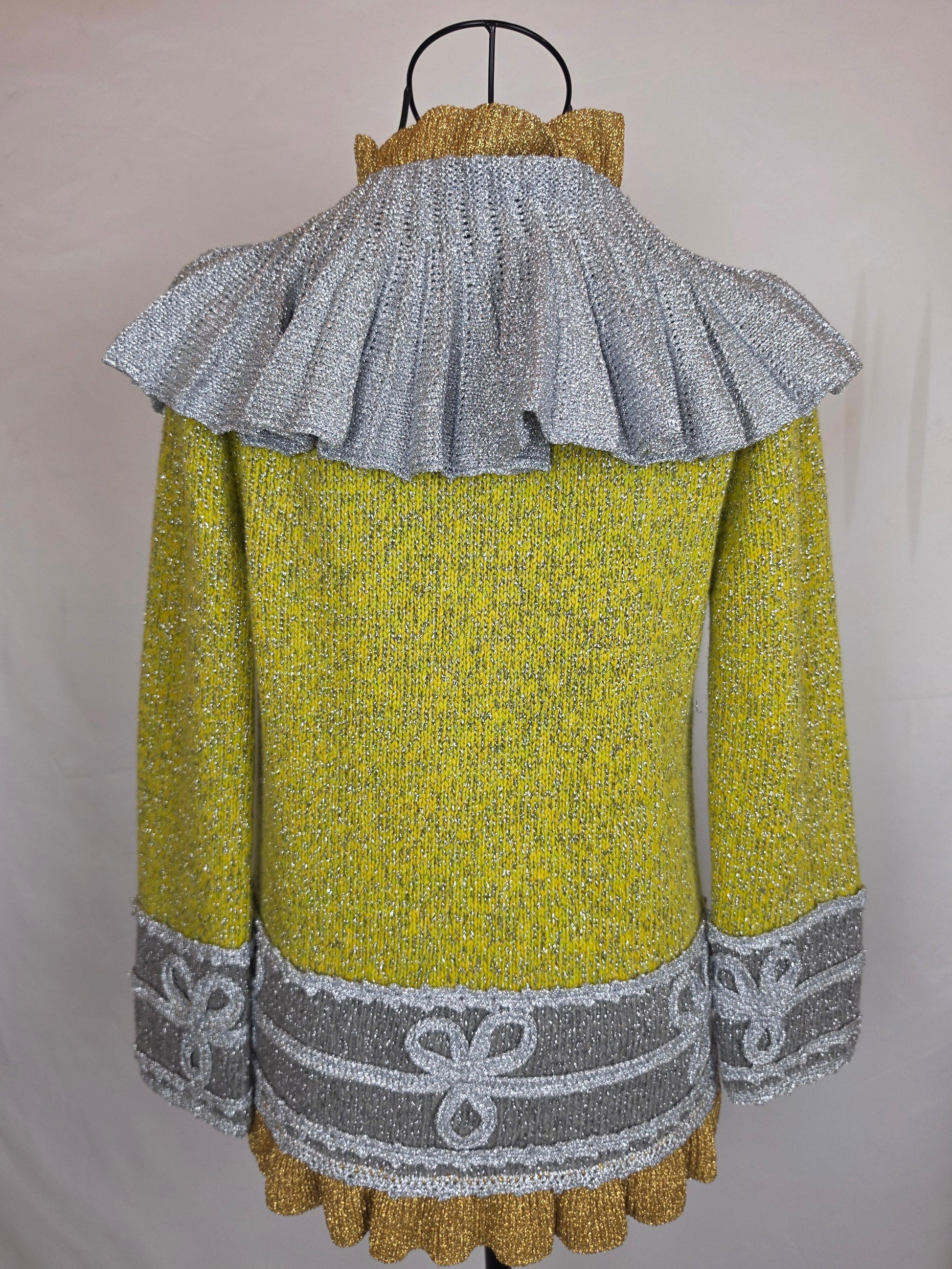 Gucci Cardigan in Maglia Metallica con Colletto Removibile Verde e Argento - Pally Vintage Closet