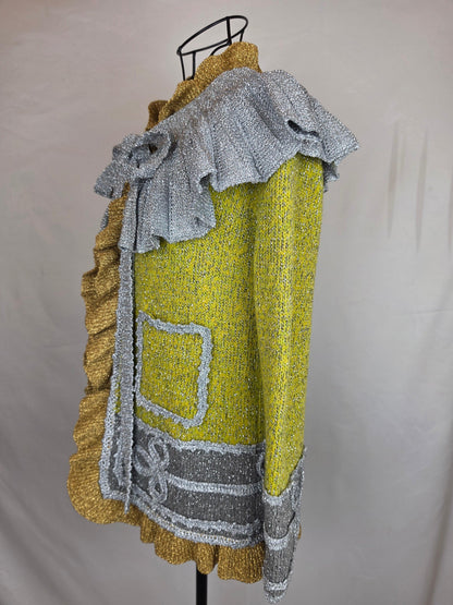 Gucci Cardigan in Maglia Metallica con Colletto Removibile Verde e Argento - Pally Vintage Closet