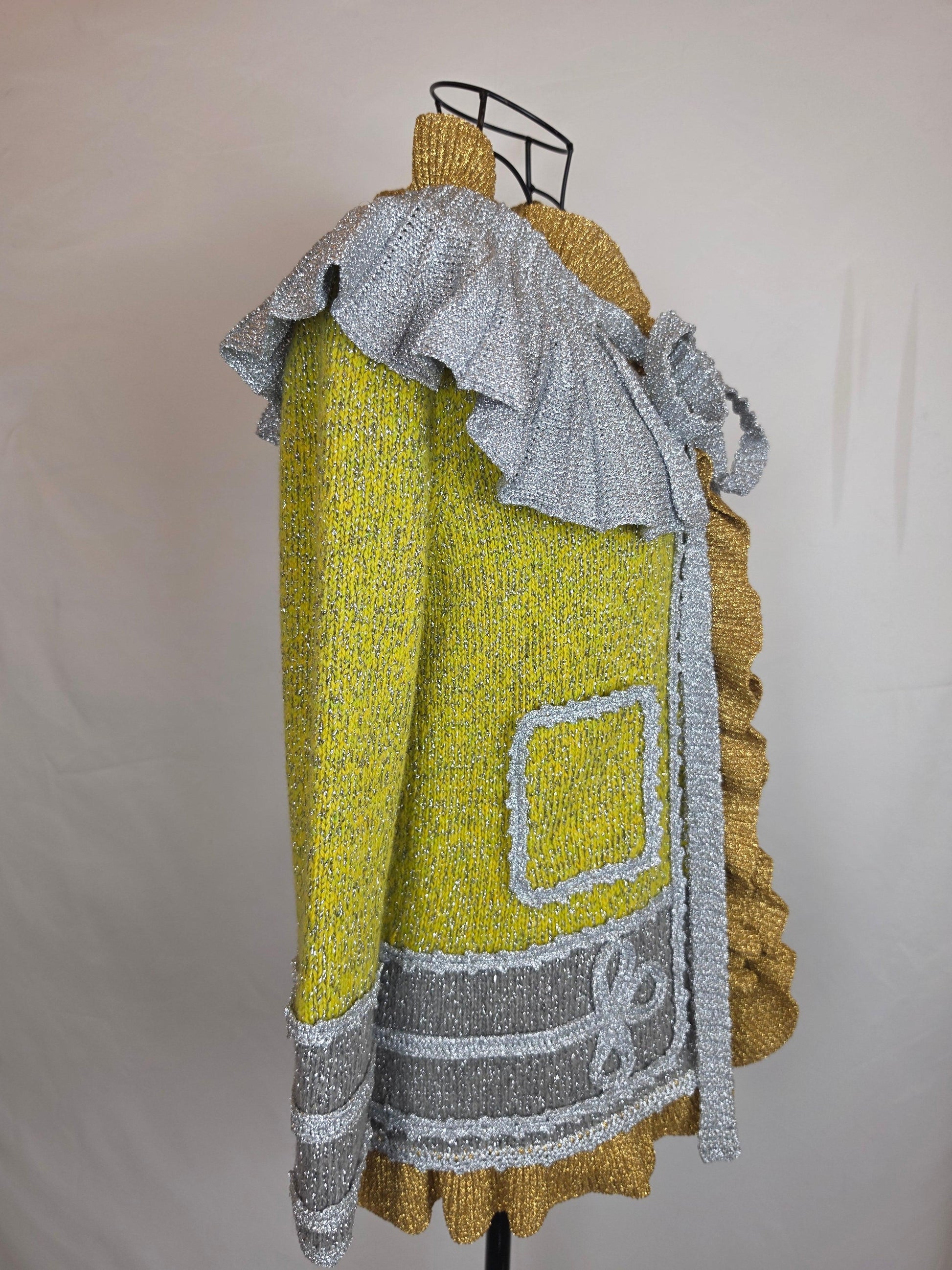 Gucci Cardigan in Maglia Metallica con Colletto Removibile Verde e Argento - Pally Vintage Closet