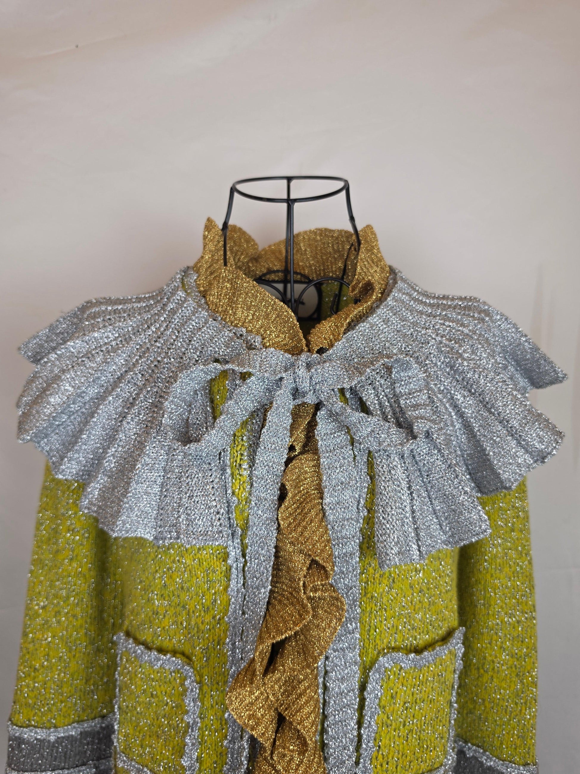 Gucci Cardigan in Maglia Metallica con Colletto Removibile Verde e Argento - Pally Vintage Closet
