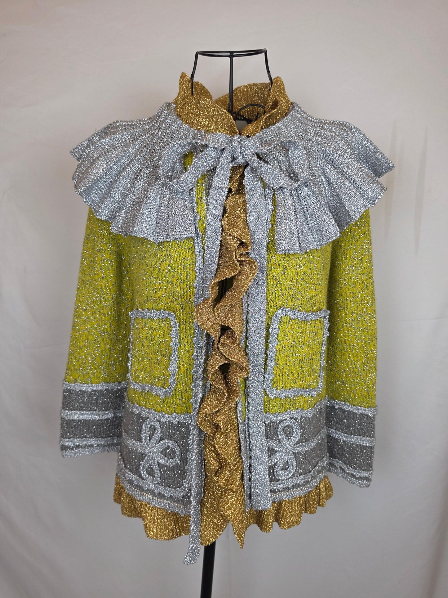Gucci Cardigan in Maglia Metallica con Colletto Removibile Verde e Argento - Pally Vintage Closet