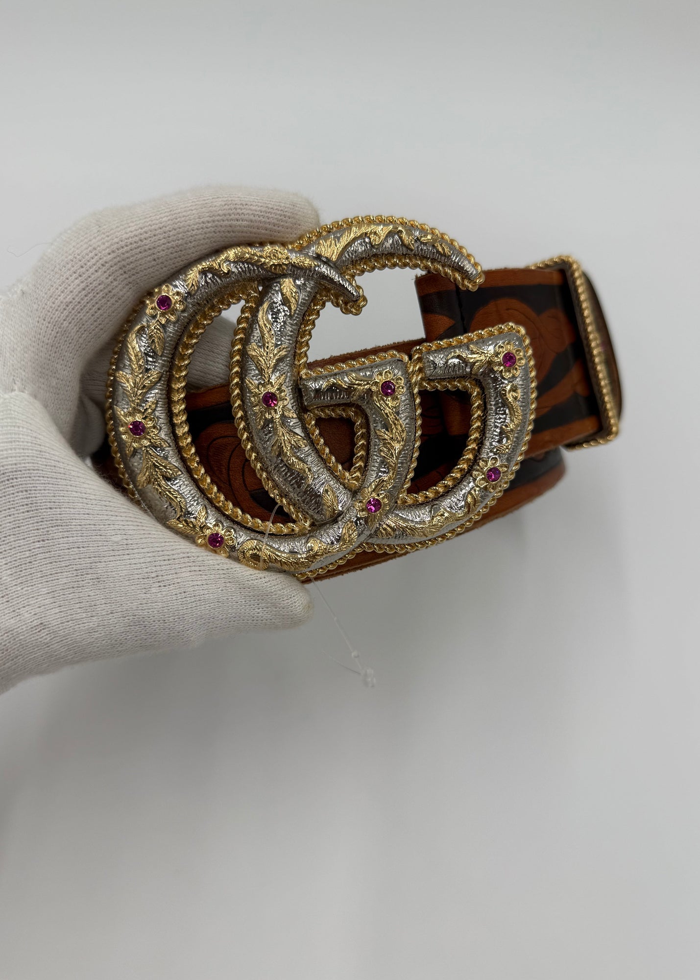 Gucci Cintura GG Buckle Cowboy Maxi Fibbia Marrone