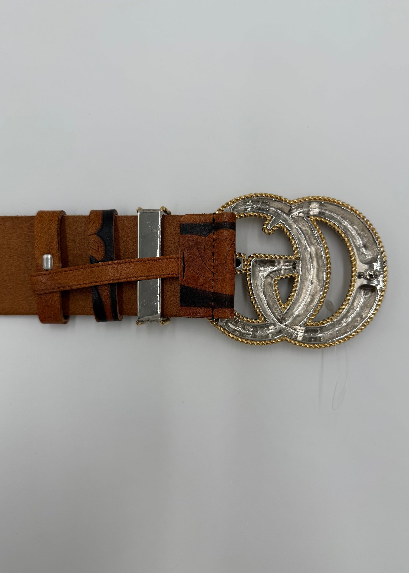 Gucci Cintura GG Buckle Cowboy Maxi Fibbia Marrone