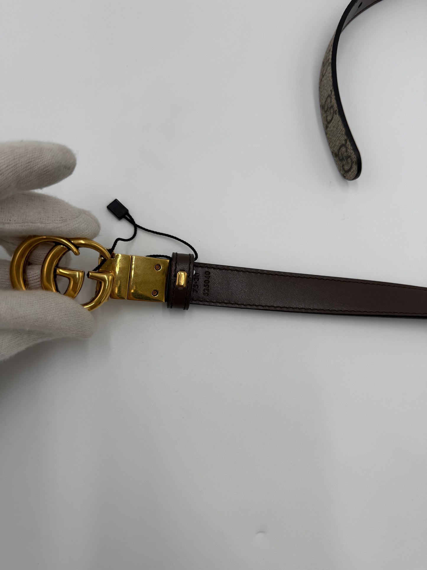 Gucci Cintura GG Marmont Reversibile in Tela GG Supreme e Pelle Marrone - Pally Vintage Closet