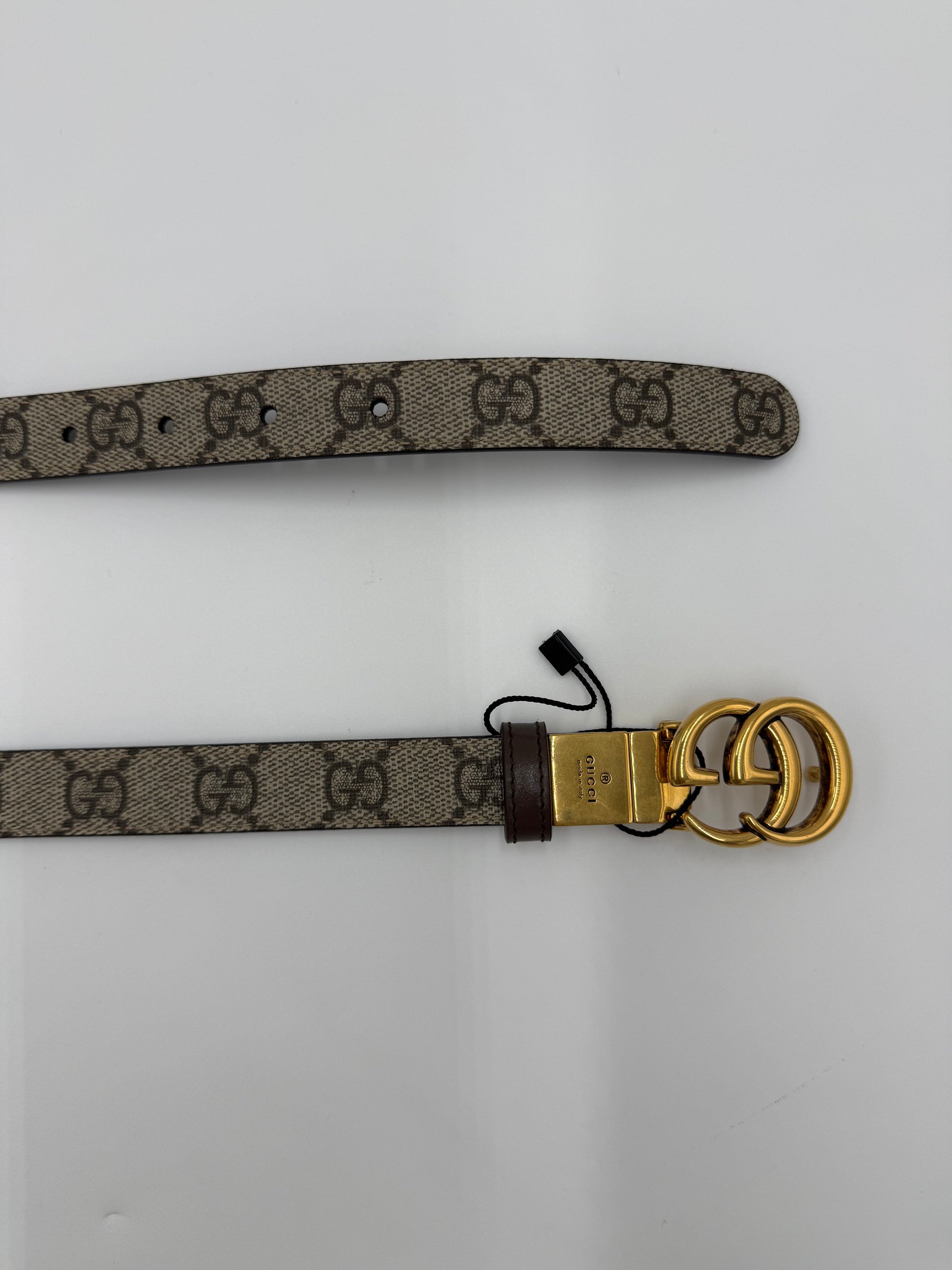 Gucci Cintura GG Marmont Reversibile in Tela GG Supreme e Pelle Marrone - Pally Vintage Closet