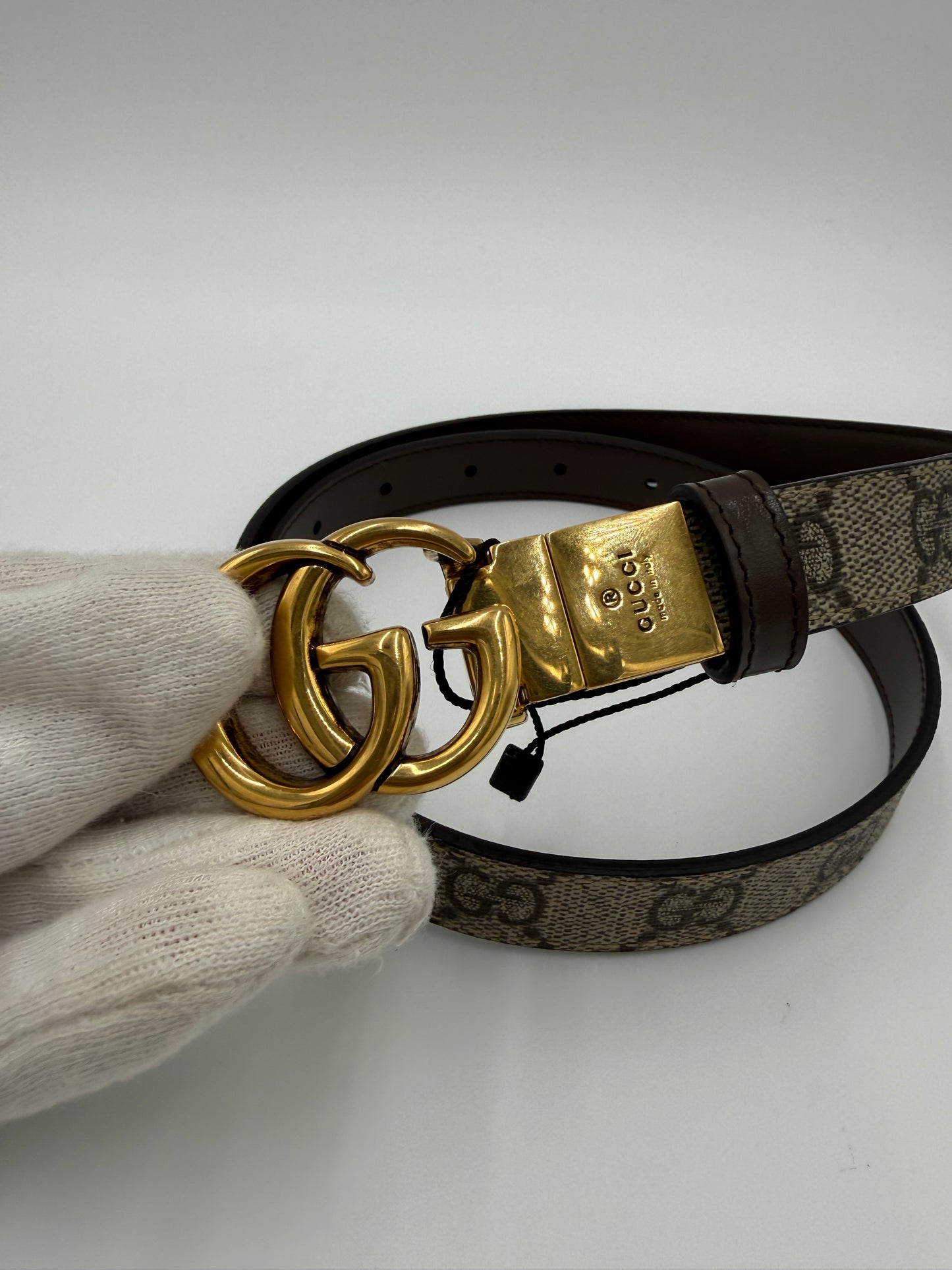 Gucci Cintura GG Marmont Reversibile in Tela GG Supreme e Pelle Marrone - Pally Vintage Closet