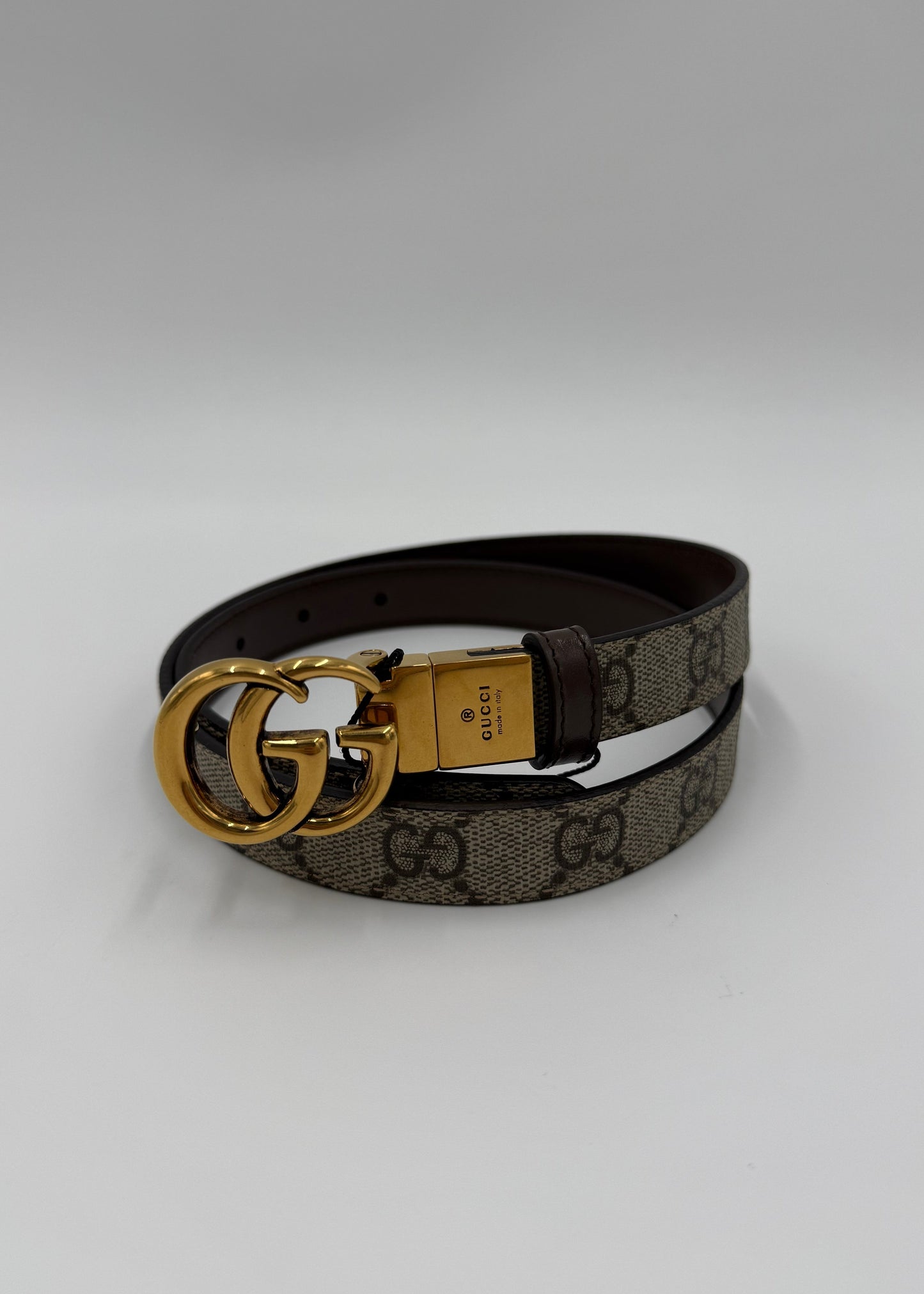 Gucci Cintura GG Marmont Reversibile in Tela GG Supreme e Pelle Marrone - Pally Vintage Closet