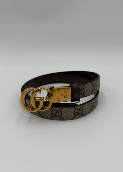 Gucci Cintura GG Marmont Reversibile in Tela GG Supreme e Pelle Marrone - Pally Vintage Closet