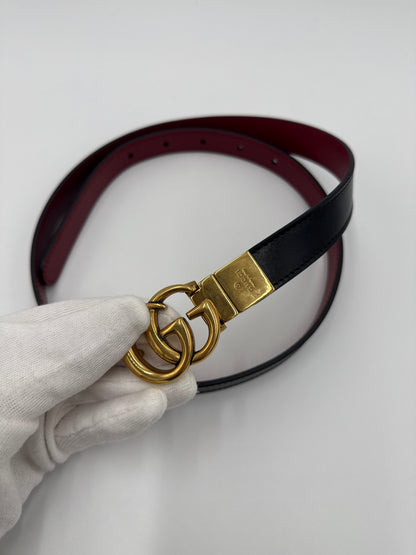 Gucci Cintura Marmont Reversibile in Pelle Bordeaux e Nera - Pally Vintage Closet