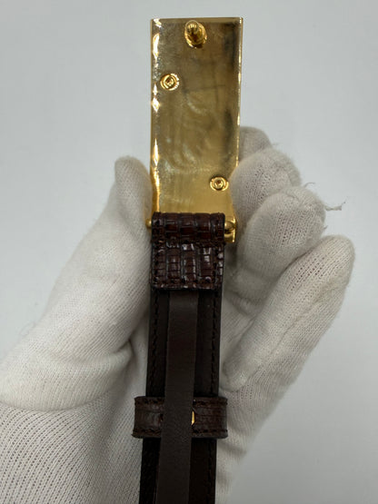 Gucci Cintura in Pelle di Lucertola Framed G Marrone - Pally Vintage Closet