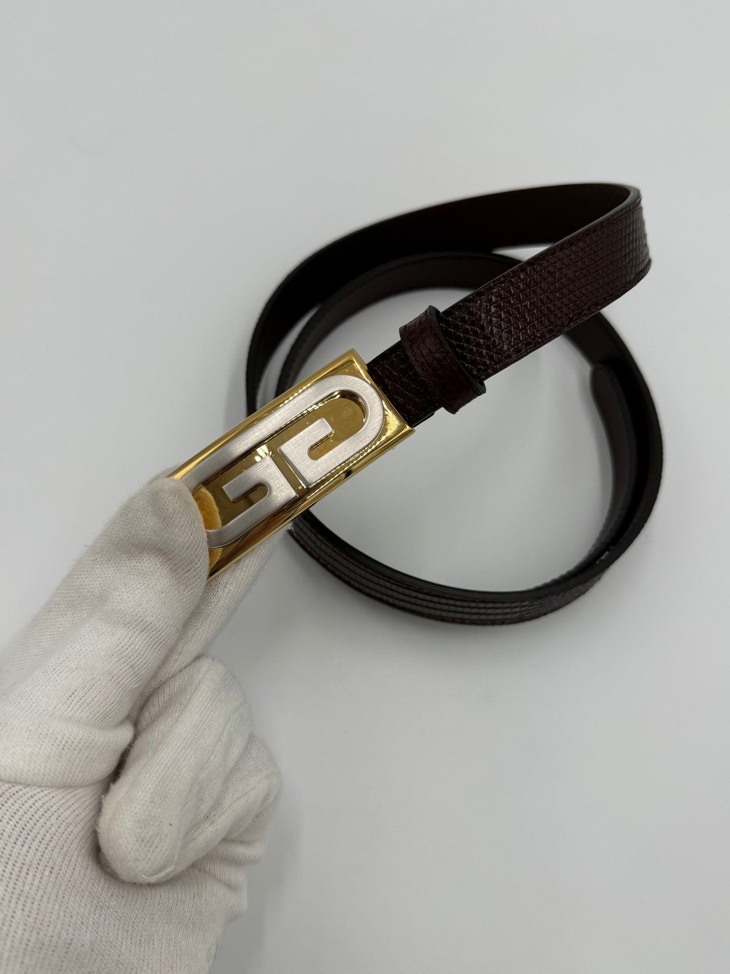 Gucci Cintura in Pelle di Lucertola Framed G Marrone - Pally Vintage Closet