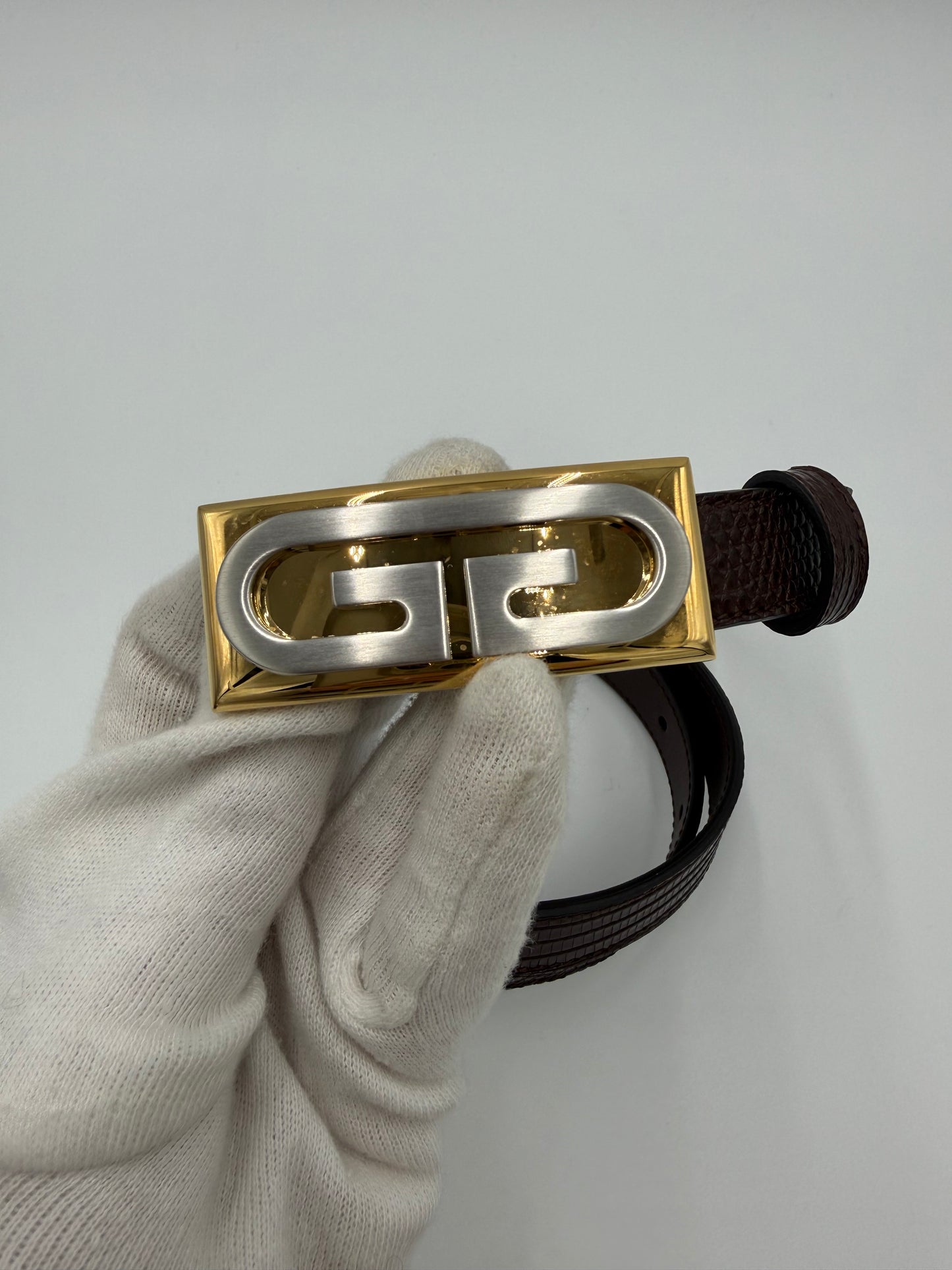 Gucci Cintura in Pelle di Lucertola Framed G Marrone - Pally Vintage Closet