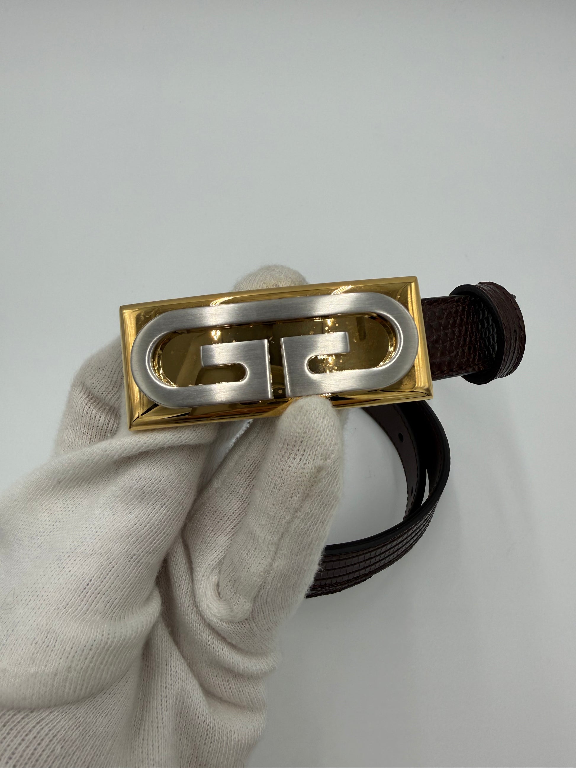 Gucci Cintura in Pelle di Lucertola Framed G Marrone - Pally Vintage Closet