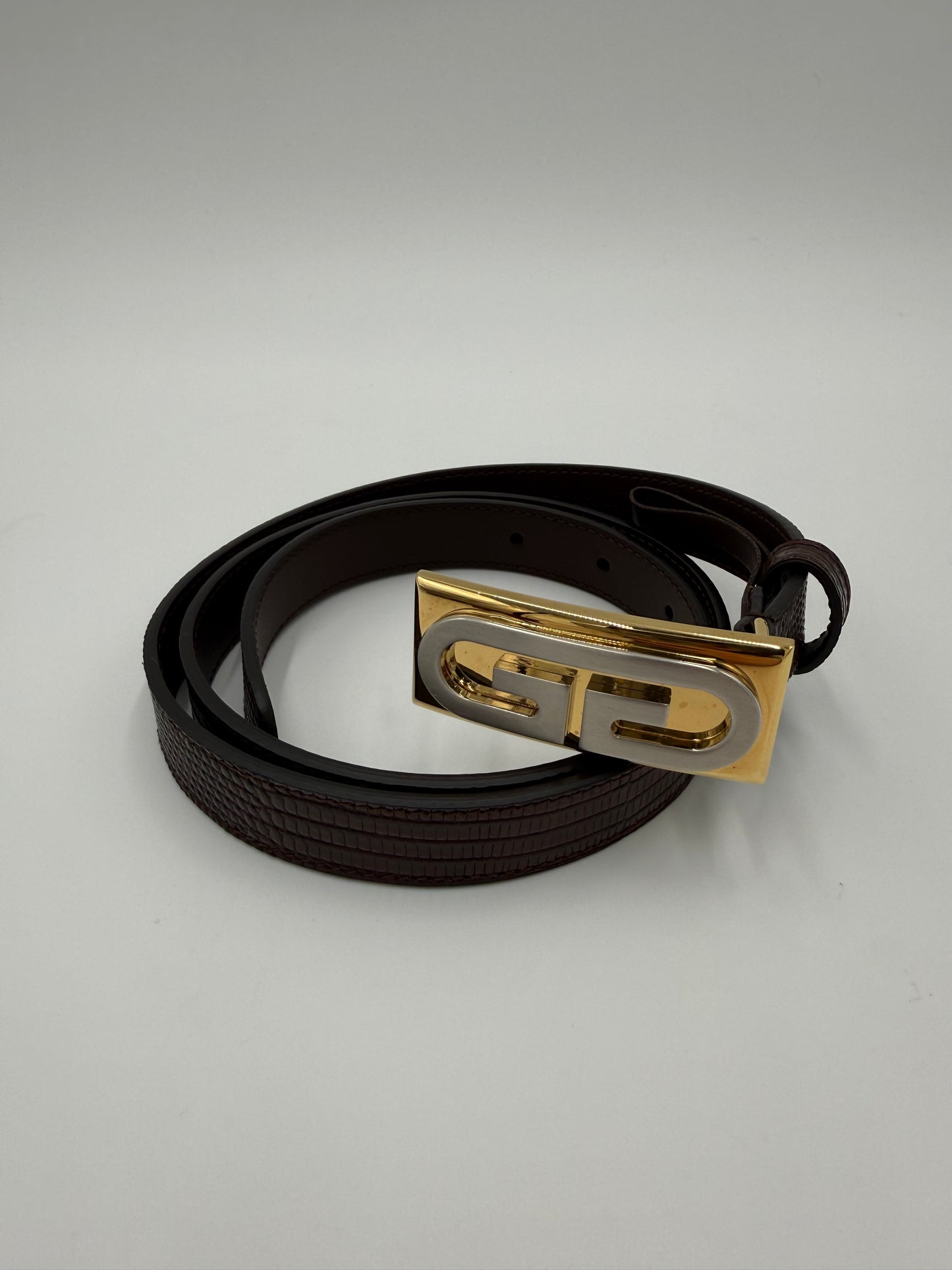 Gucci Cintura in Pelle di Lucertola Framed G Marrone - Pally Vintage Closet