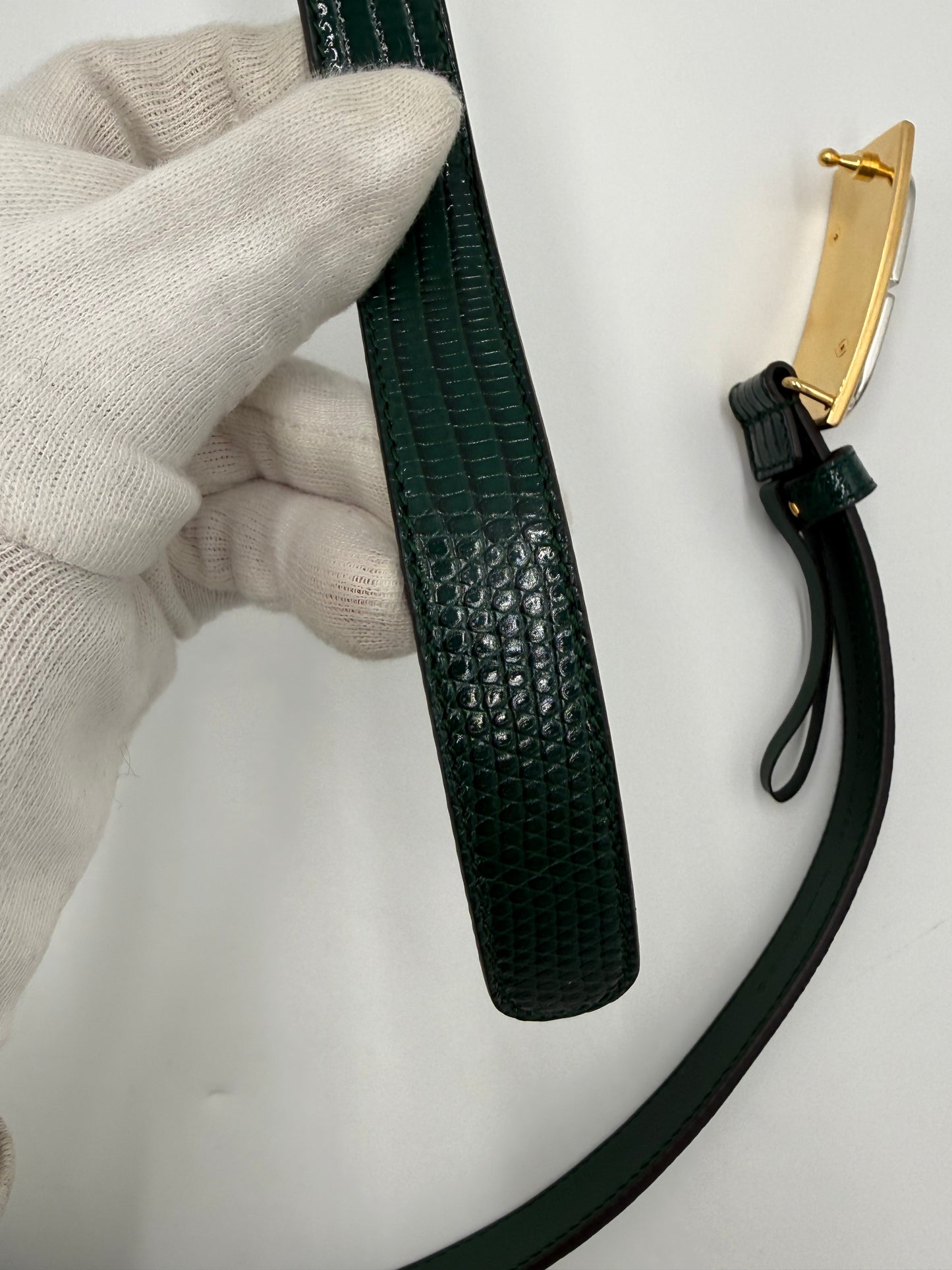 Gucci Cintura in Pelle di Lucertola Framed G Verde - Pally Vintage Closet