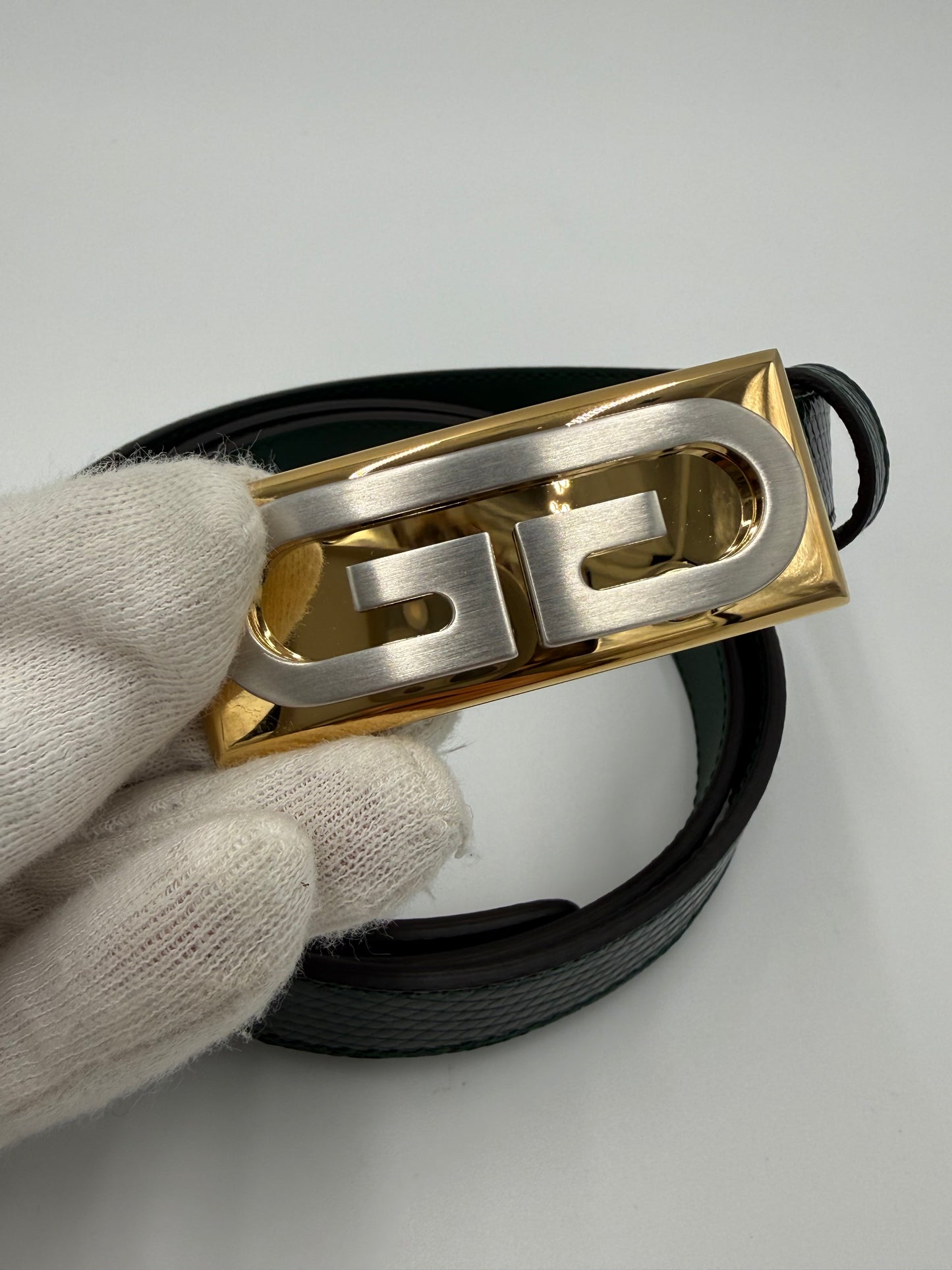 Gucci Cintura in Pelle di Lucertola Framed G Verde - Pally Vintage Closet