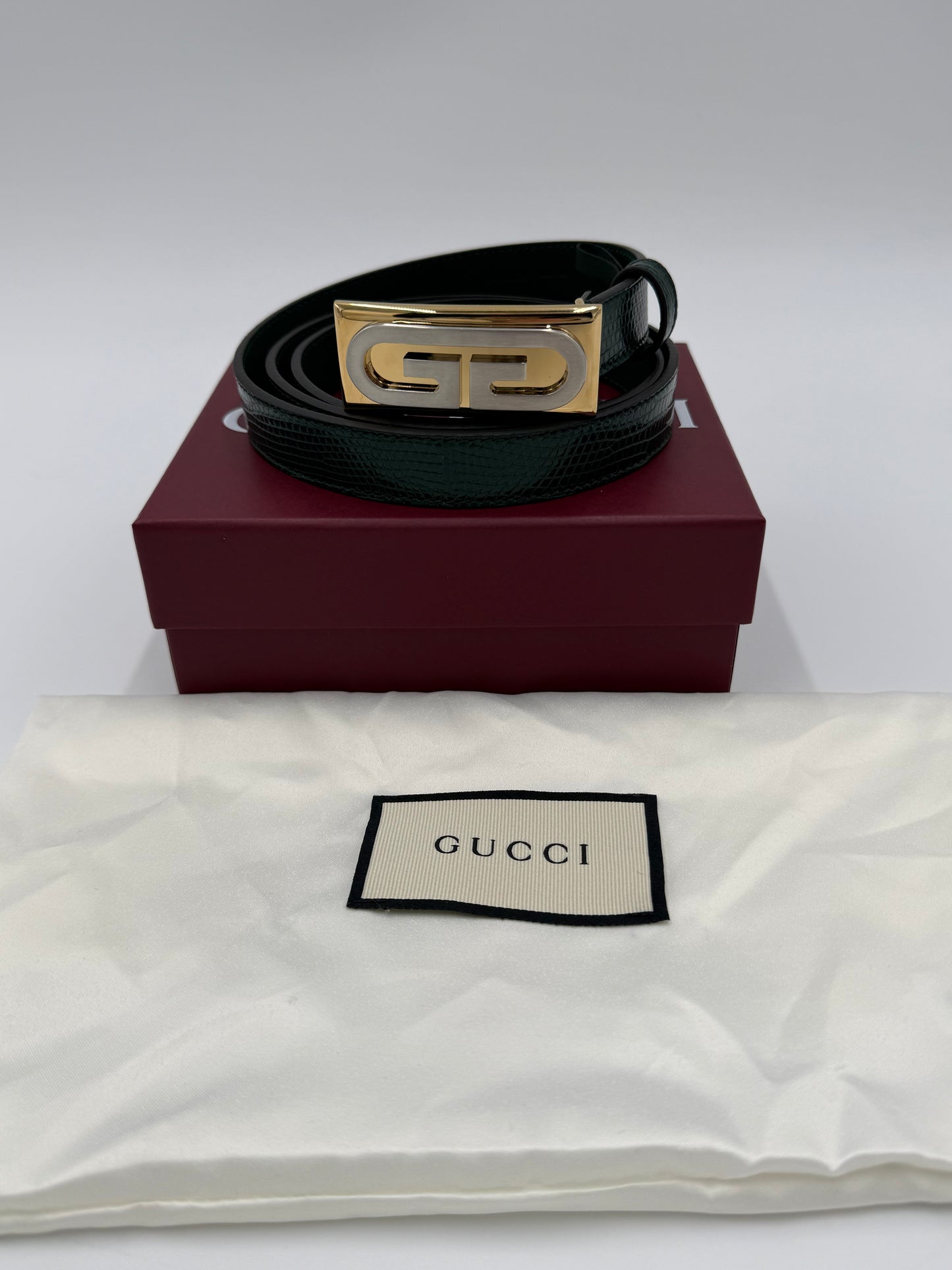 Gucci Cintura in Pelle di Lucertola Framed G Verde - Pally Vintage Closet