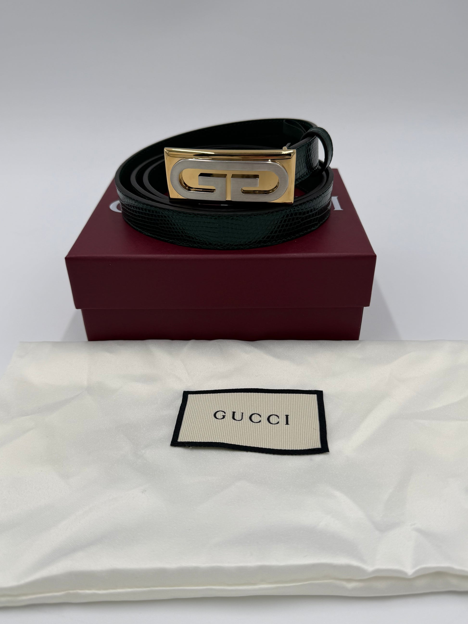 Gucci Cintura in Pelle di Lucertola Framed G Verde - Pally Vintage Closet