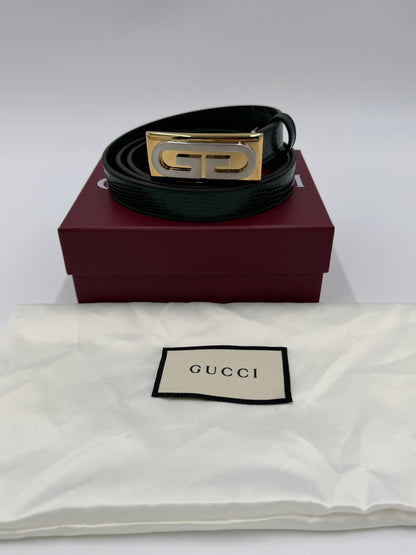 Gucci Cintura in Pelle di Lucertola Framed G Verde - Pally Vintage Closet