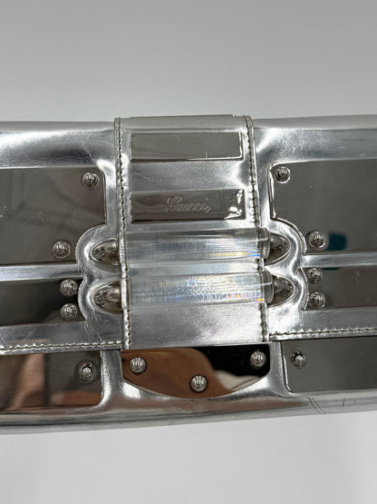 Gucci Clutch Vintage by Frida Giannini in Pelle Metallizzata e Plexiglass Argento - Pally Vintage Closet