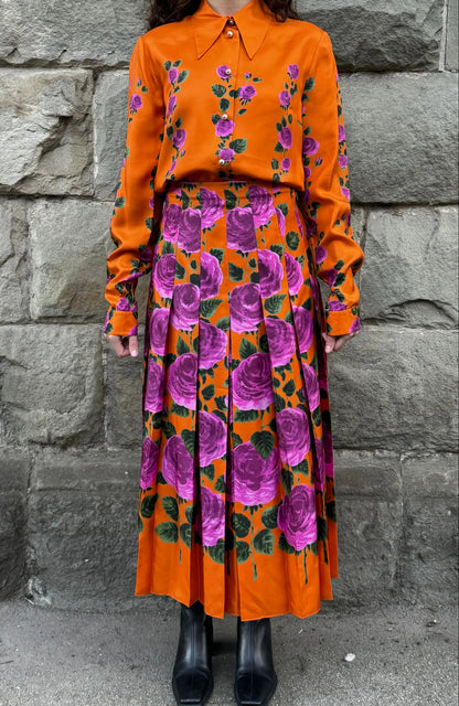 Gucci-Completo-Gonna-e-Blusa-Stampa-Floreale-Arancione-69082521010500 - Pally Vintage Closet