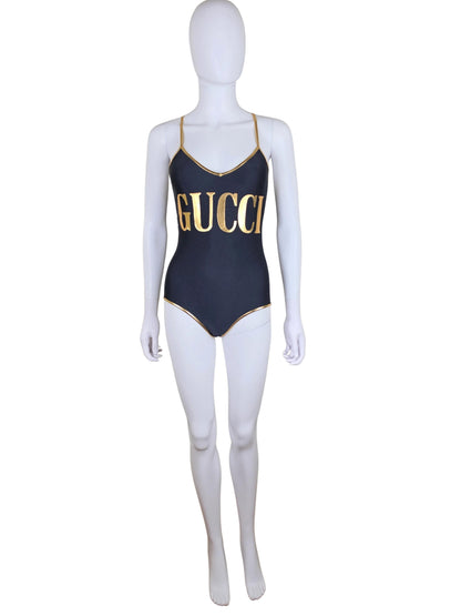 Gucci Costume Intero con Maxi Logo Dorato Nero - Pally Vintage Closet