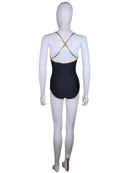 Gucci Costume Intero con Maxi Logo Dorato Nero - Pally Vintage Closet