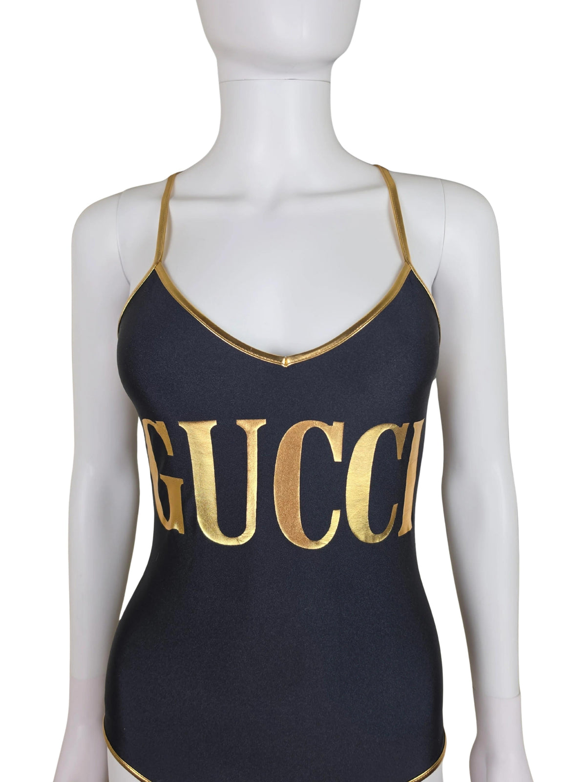 Gucci Costume Intero con Maxi Logo Dorato Nero - Pally Vintage Closet
