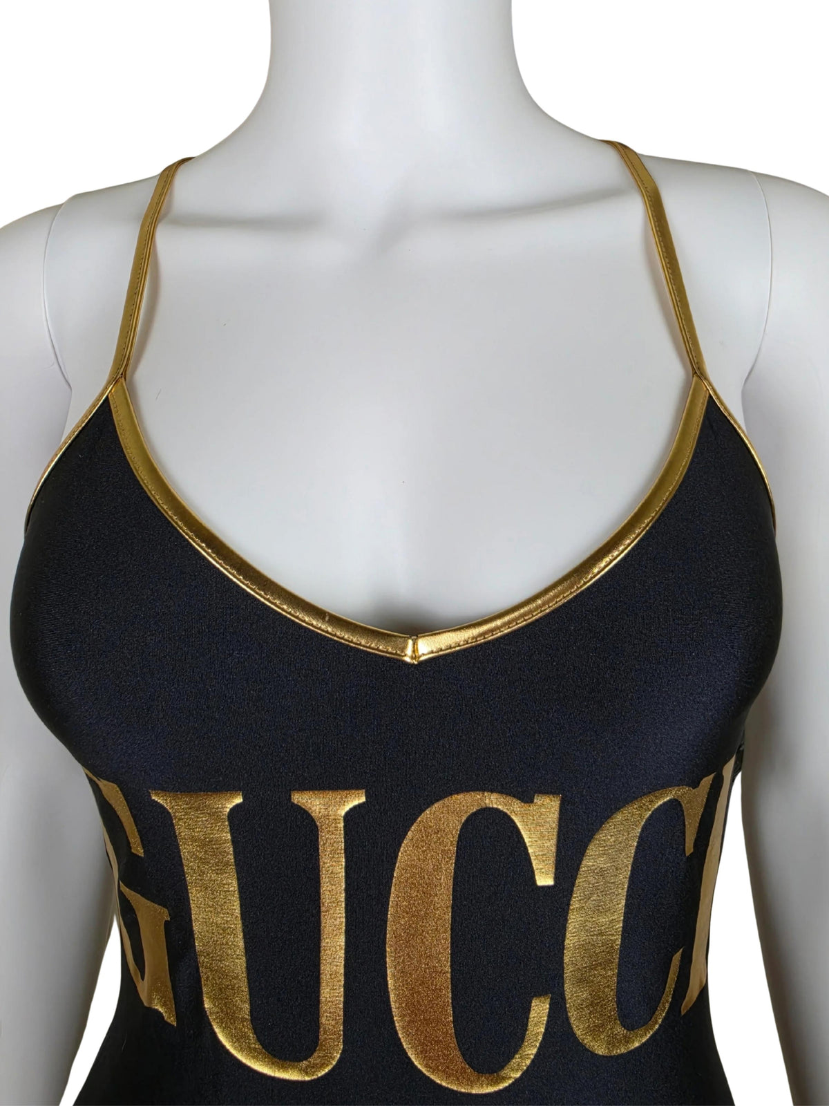 Gucci Costume Intero con Maxi Logo Dorato Nero - Pally Vintage Closet