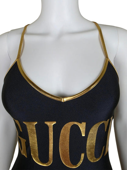 Gucci Costume Intero con Maxi Logo Dorato Nero - Pally Vintage Closet