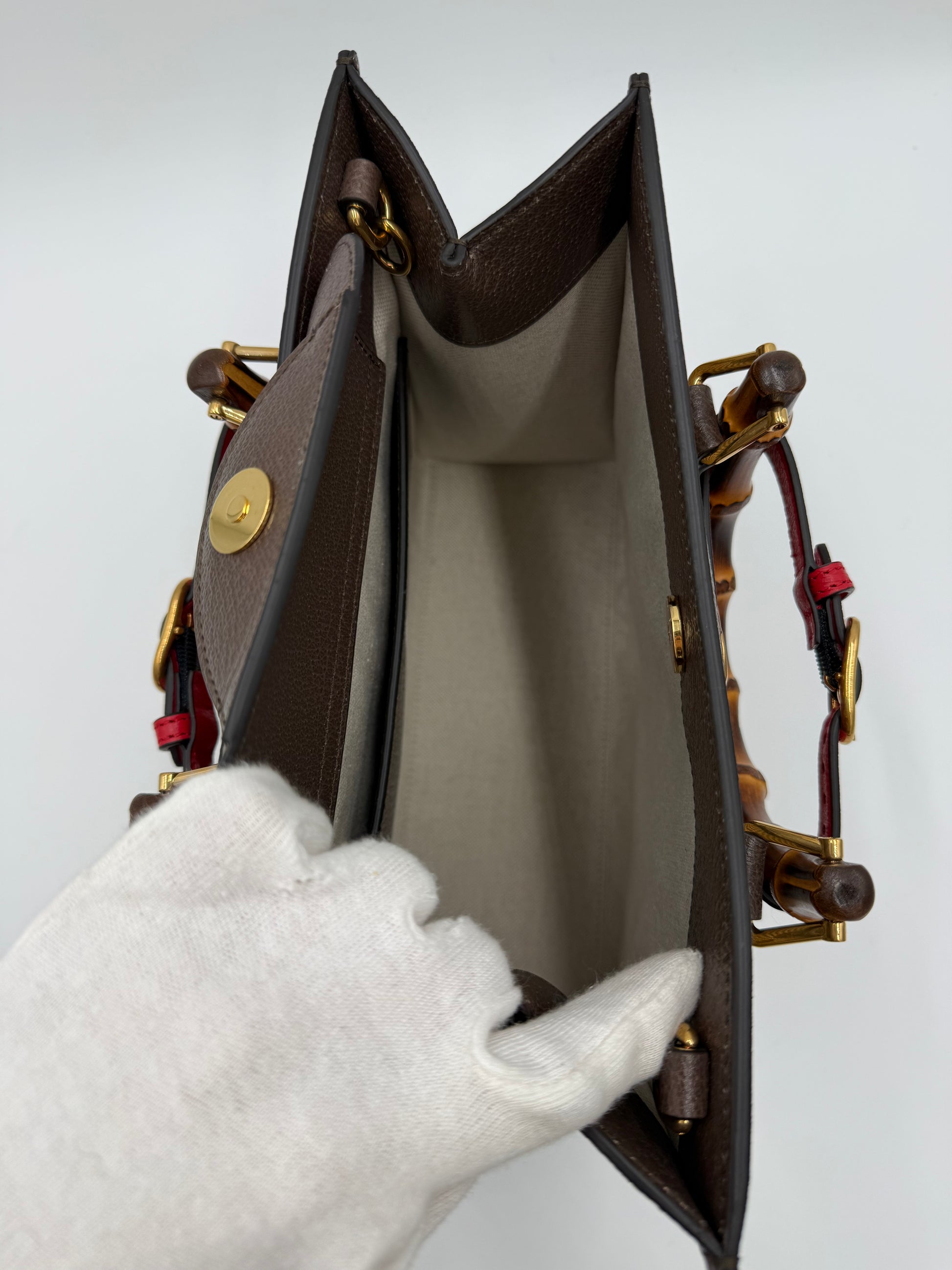 Gucci Diana Media Tote in Tessuto Jumbo GG e Bamboo Marrone - Pally Vintage Closet