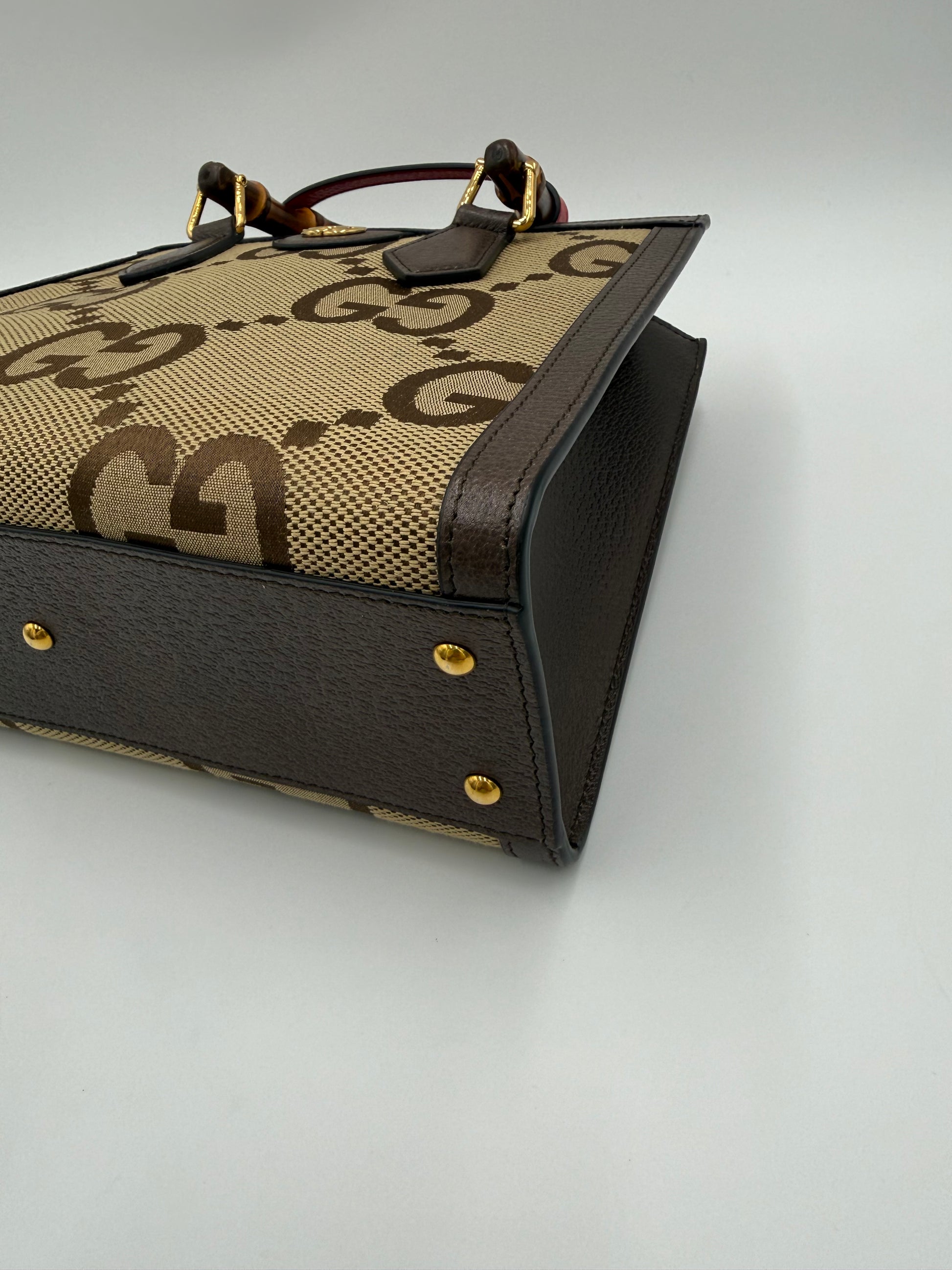 Gucci Diana Media Tote in Tessuto Jumbo GG e Bamboo Marrone - Pally Vintage Closet