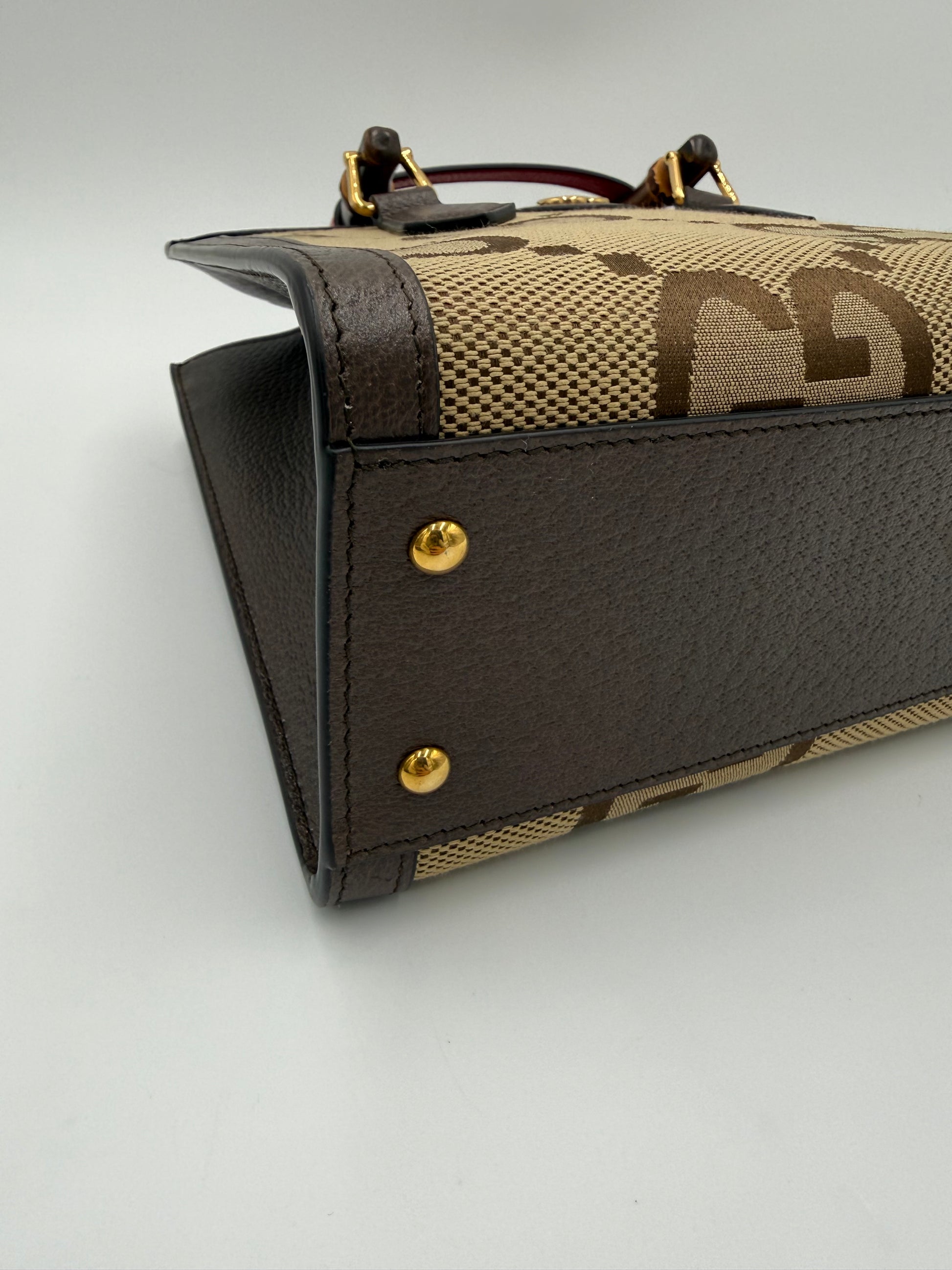 Gucci Diana Media Tote in Tessuto Jumbo GG e Bamboo Marrone - Pally Vintage Closet