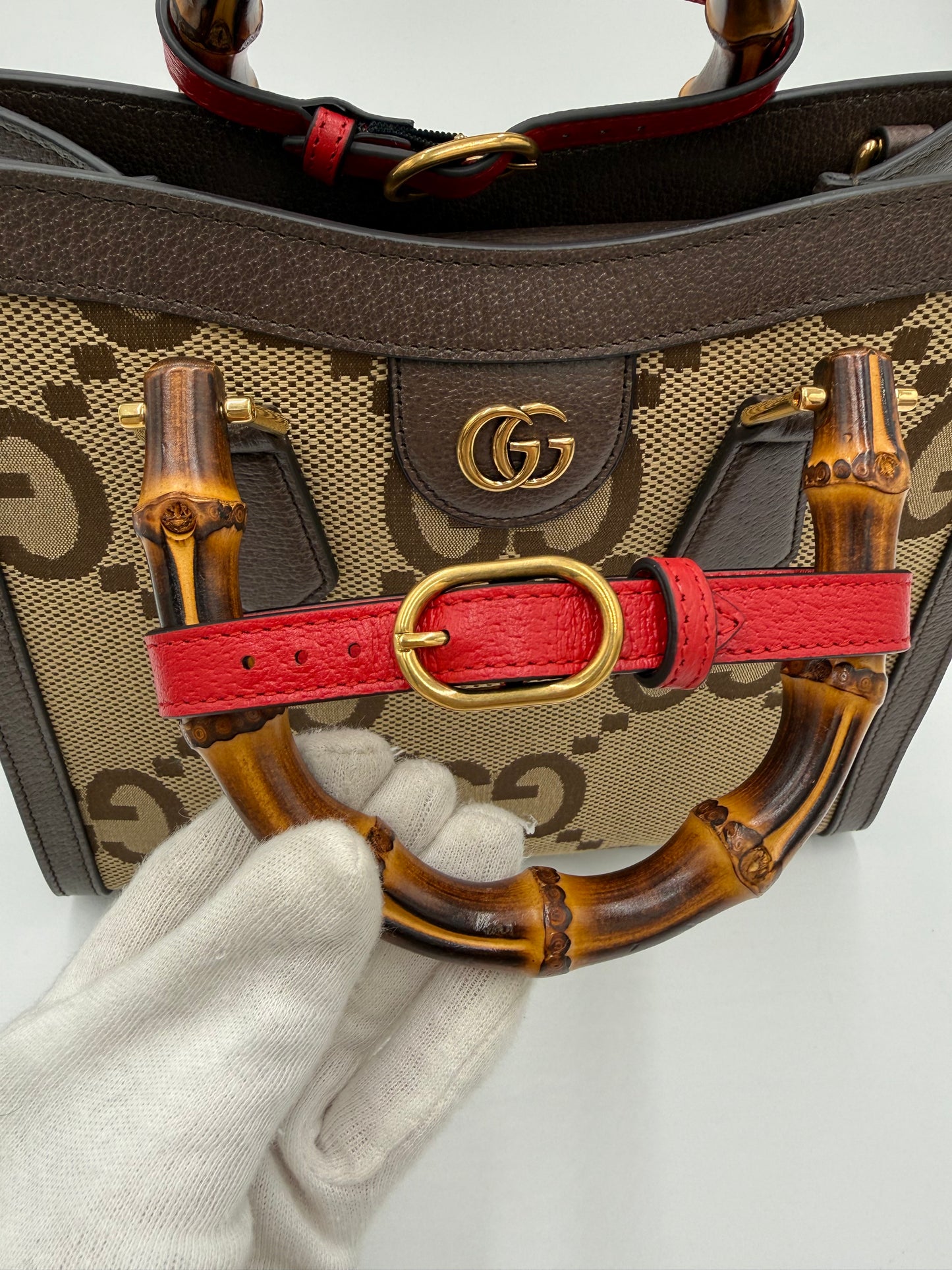 Gucci Diana Media Tote in Tessuto Jumbo GG e Bamboo Marrone - Pally Vintage Closet