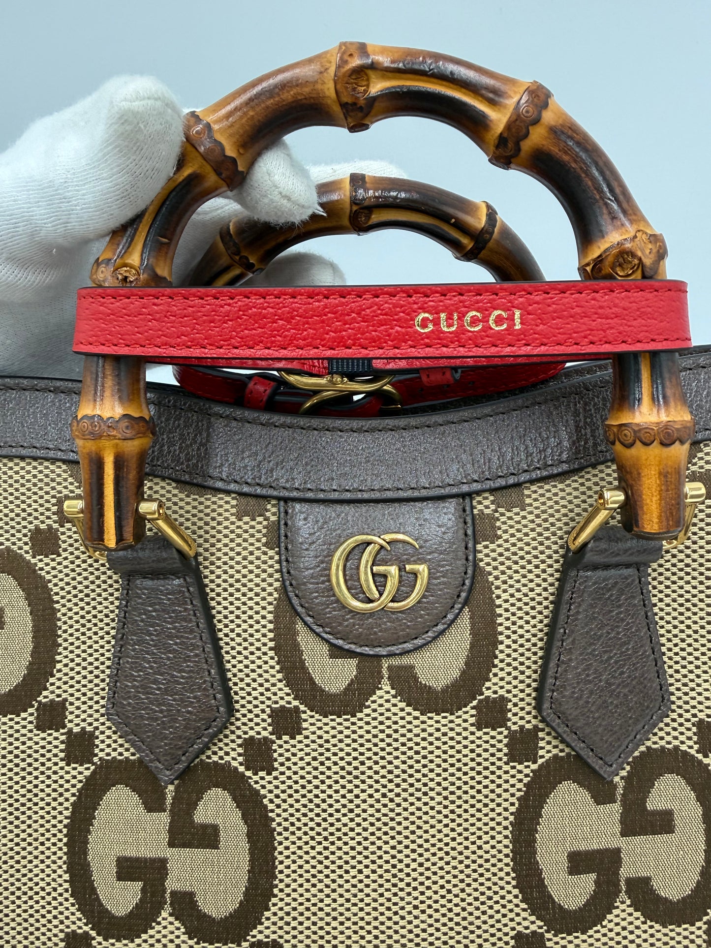Gucci Diana Media Tote in Tessuto Jumbo GG e Bamboo Marrone - Pally Vintage Closet