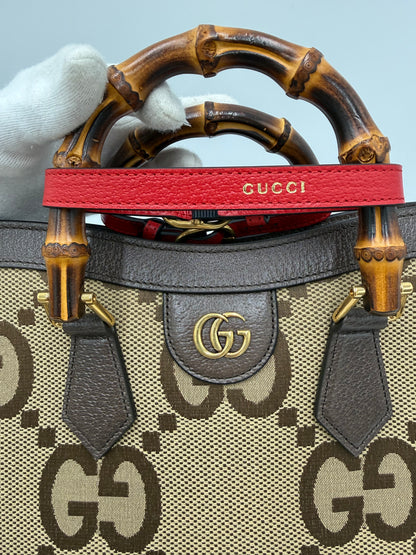 Gucci Diana Media Tote in Tessuto Jumbo GG e Bamboo Marrone - Pally Vintage Closet