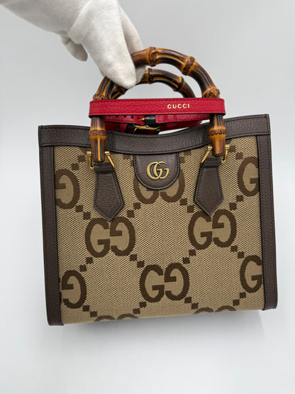 Gucci Diana Media Tote in Tessuto Jumbo GG e Bamboo Marrone - Pally Vintage Closet