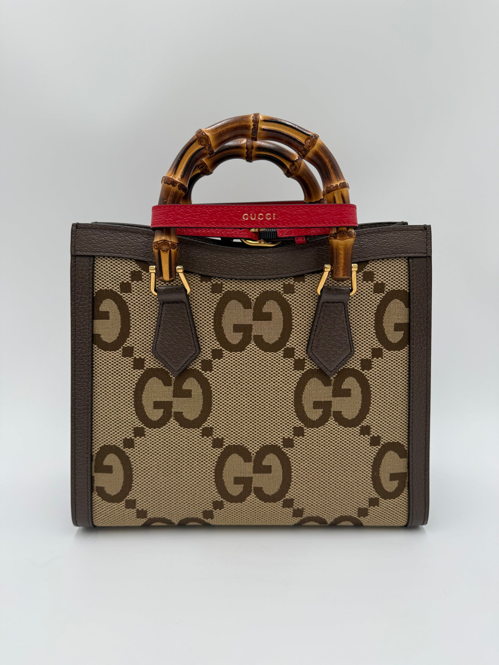 Gucci Diana Media Tote in Tessuto Jumbo GG e Bamboo Marrone - Pally Vintage Closet