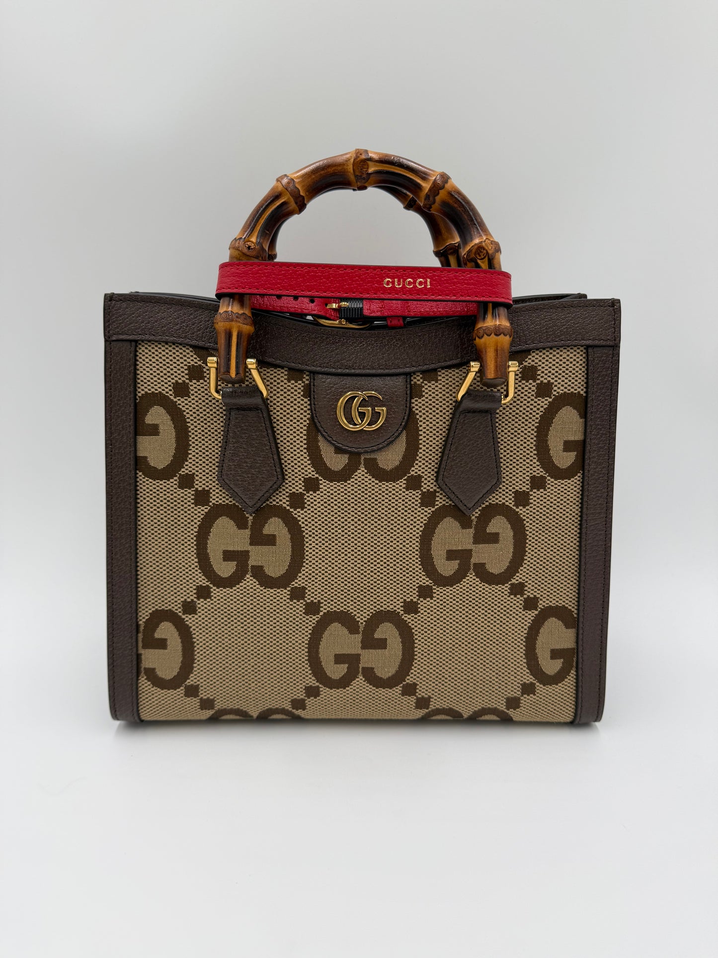 Gucci Diana Media Tote in Tessuto Jumbo GG e Bamboo Marrone - Pally Vintage Closet