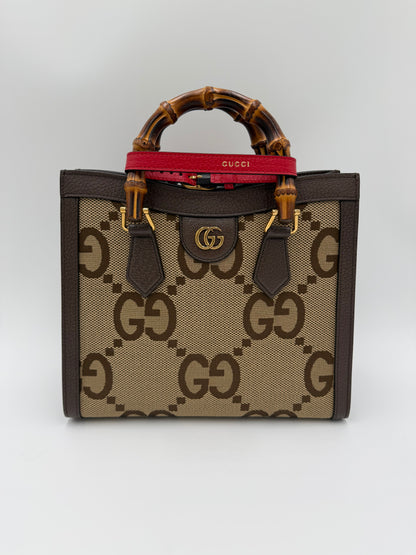 Gucci Diana Media Tote in Tessuto Jumbo GG e Bamboo Marrone - Pally Vintage Closet