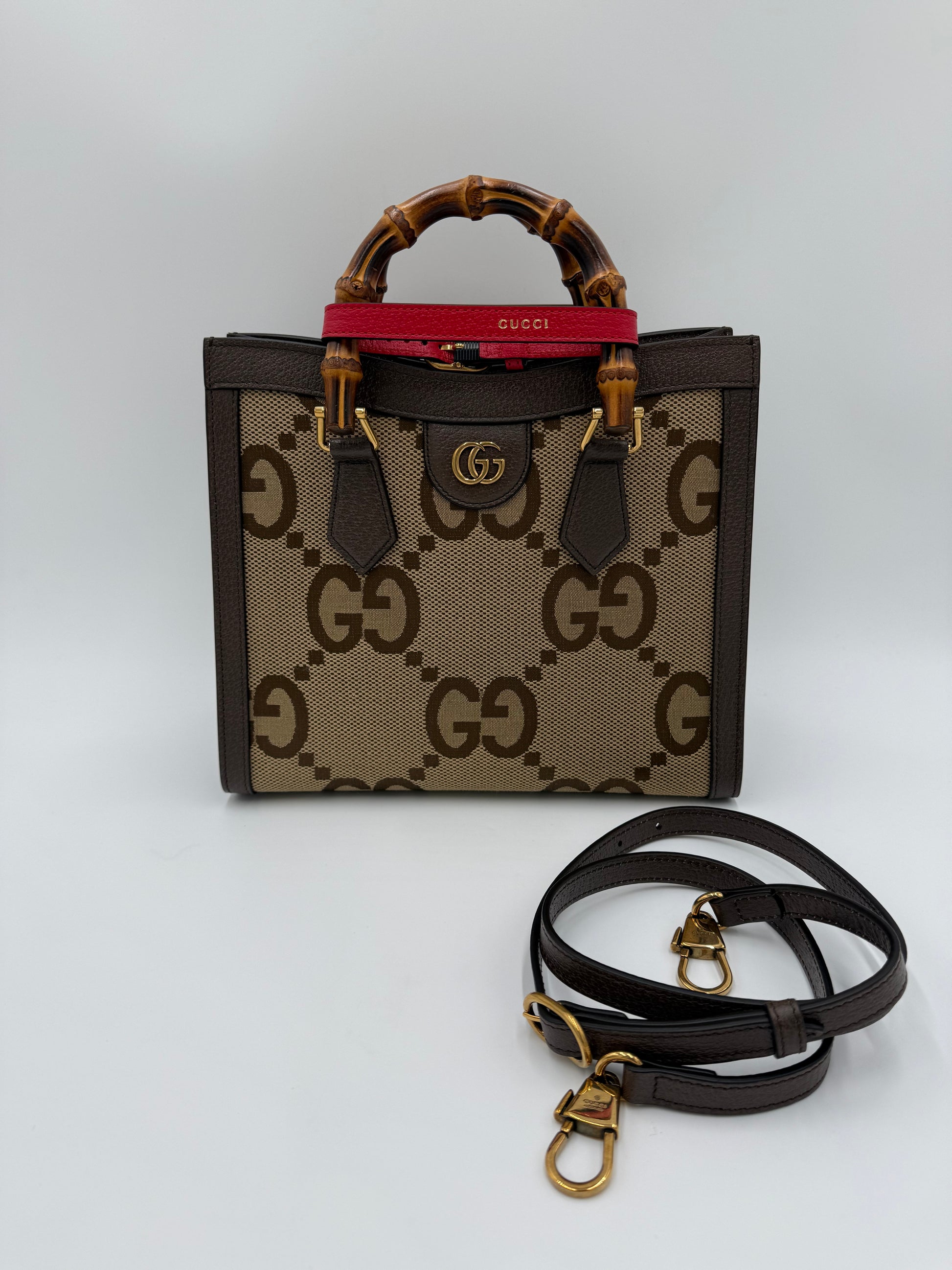 Gucci Diana Media Tote in Tessuto Jumbo GG e Bamboo Marrone - Pally Vintage Closet