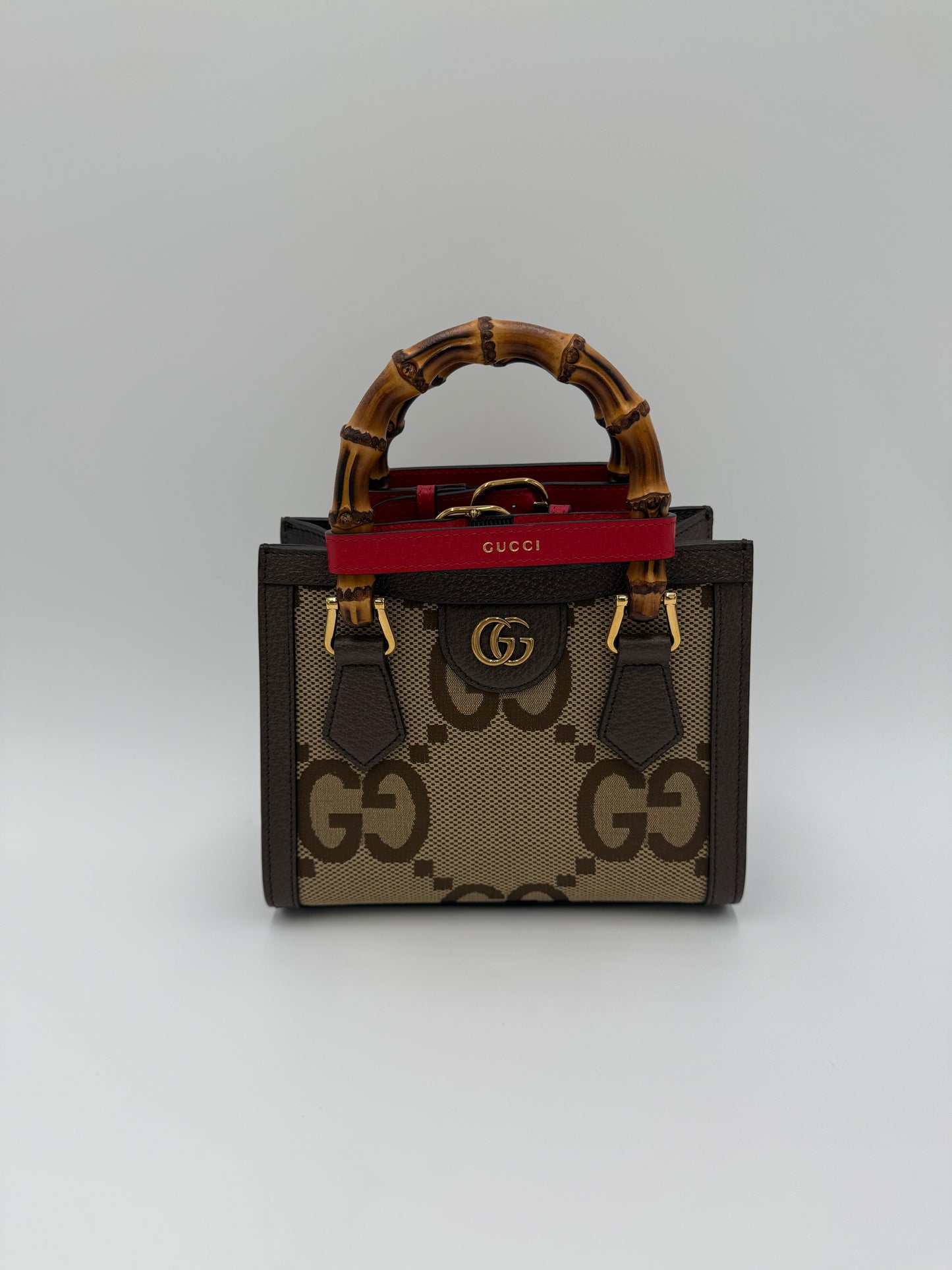 Gucci Diana Mini Tote in Tessuto Jumbo GG e Bamboo Marrone - Pally Vintage Closet
