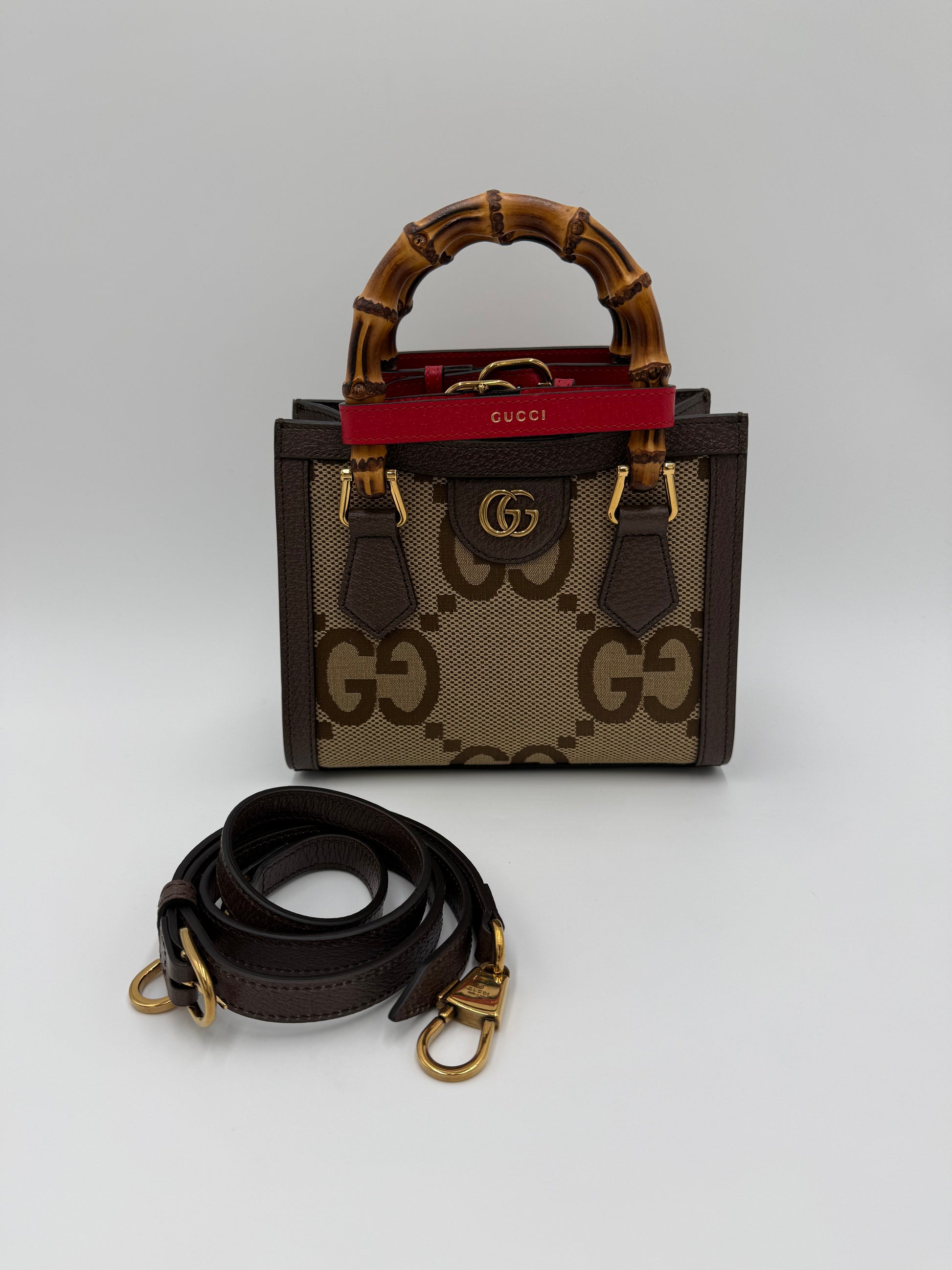 Gucci Diana Mini Tote in Tessuto Jumbo GG e Bamboo Marrone - Pally Vintage Closet